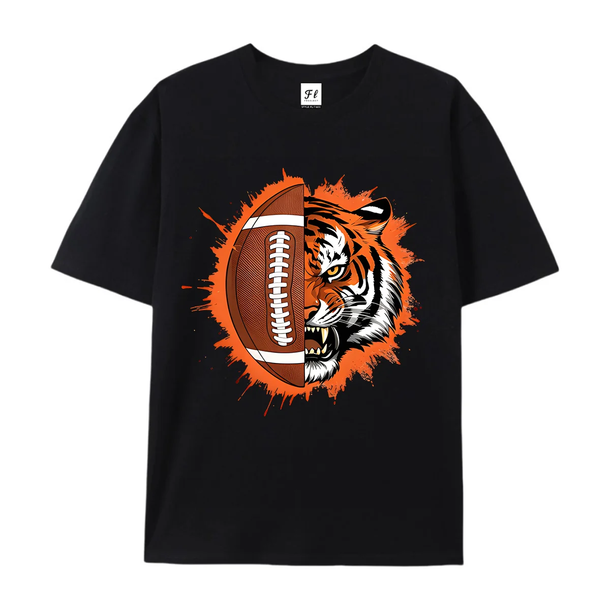 American Football Split Graphic T Shirt Unisex Summer O Neck Short Sleeve Sports Splash Print Soft Cotton Tees For Men Women