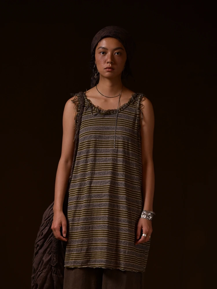 

Жилет женский прямого кроя из хлопка и льна в полоску, оригинальный дизайн, Left Bank Mystique 22SS4035, для повседневной носки