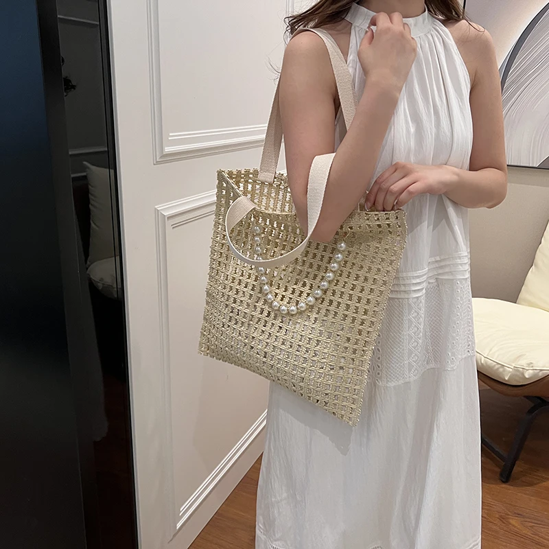 

Large Capacity Summer Beach Bag Crochet Tote Bag for Women Solid Color Knit Shoulder Bag Hobo Bag for Travel Vacation