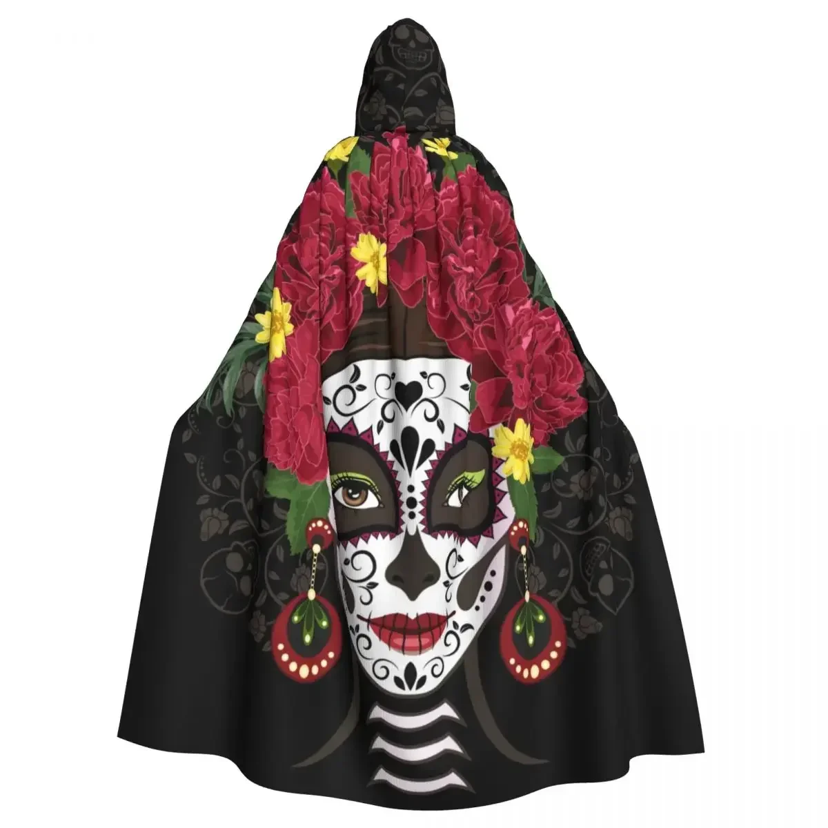 

Fashion Night Wear Suitable For Both Men And Women Long Cape Cloak Santa Muerte With Peonies Calavera Catrina Day Of The Dead Ho