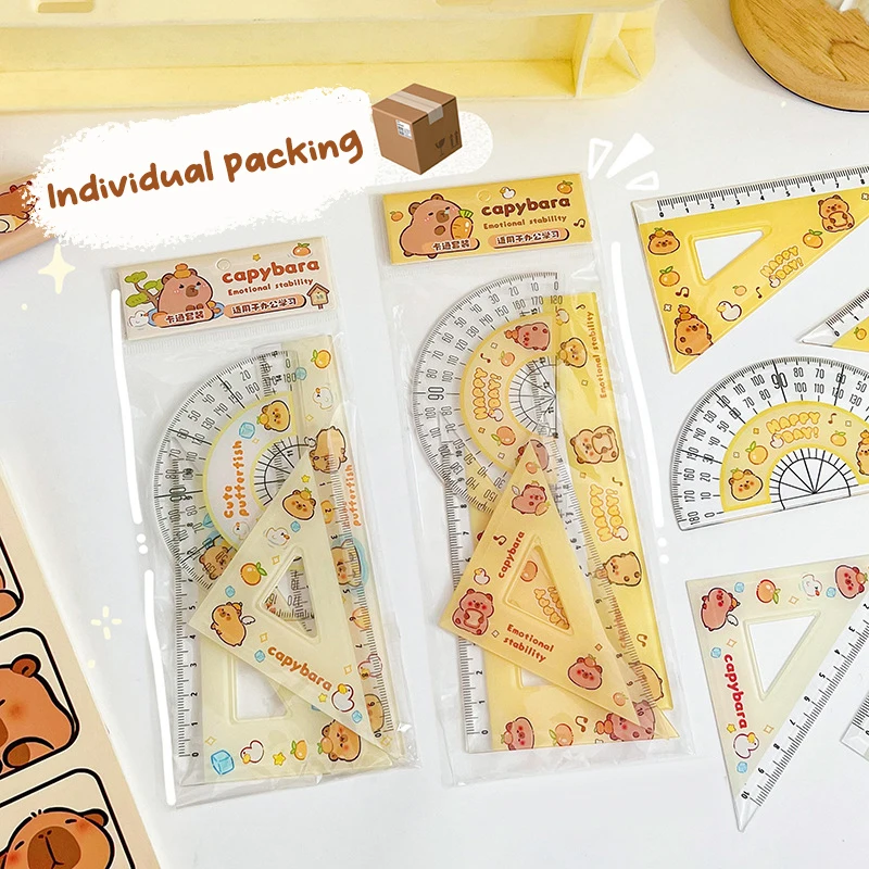 Hot Sale 1Set Cartoon Cute Plastic  Ruler High Quality Straightedge Protractor Portable Measuring Tools School Office Supplies