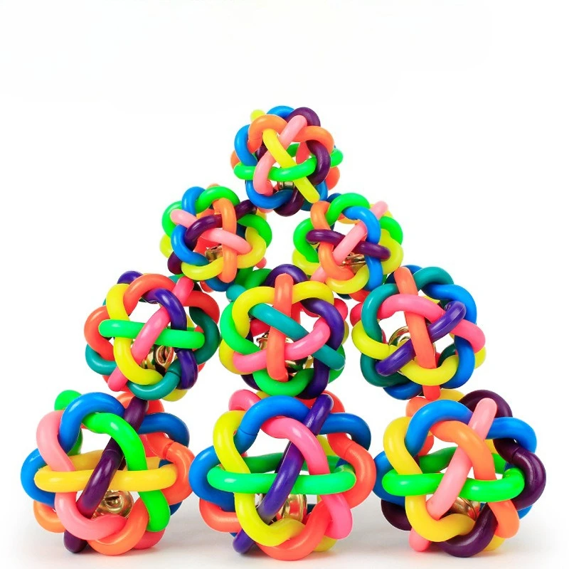 Beliebter Bissfester Gummi-Hundeball zum Kauen, Spielen und Apportieren, PVC, Bunt, mit Glocke, Gewebtes Hundespielzeug für Kleine und Große Hunde