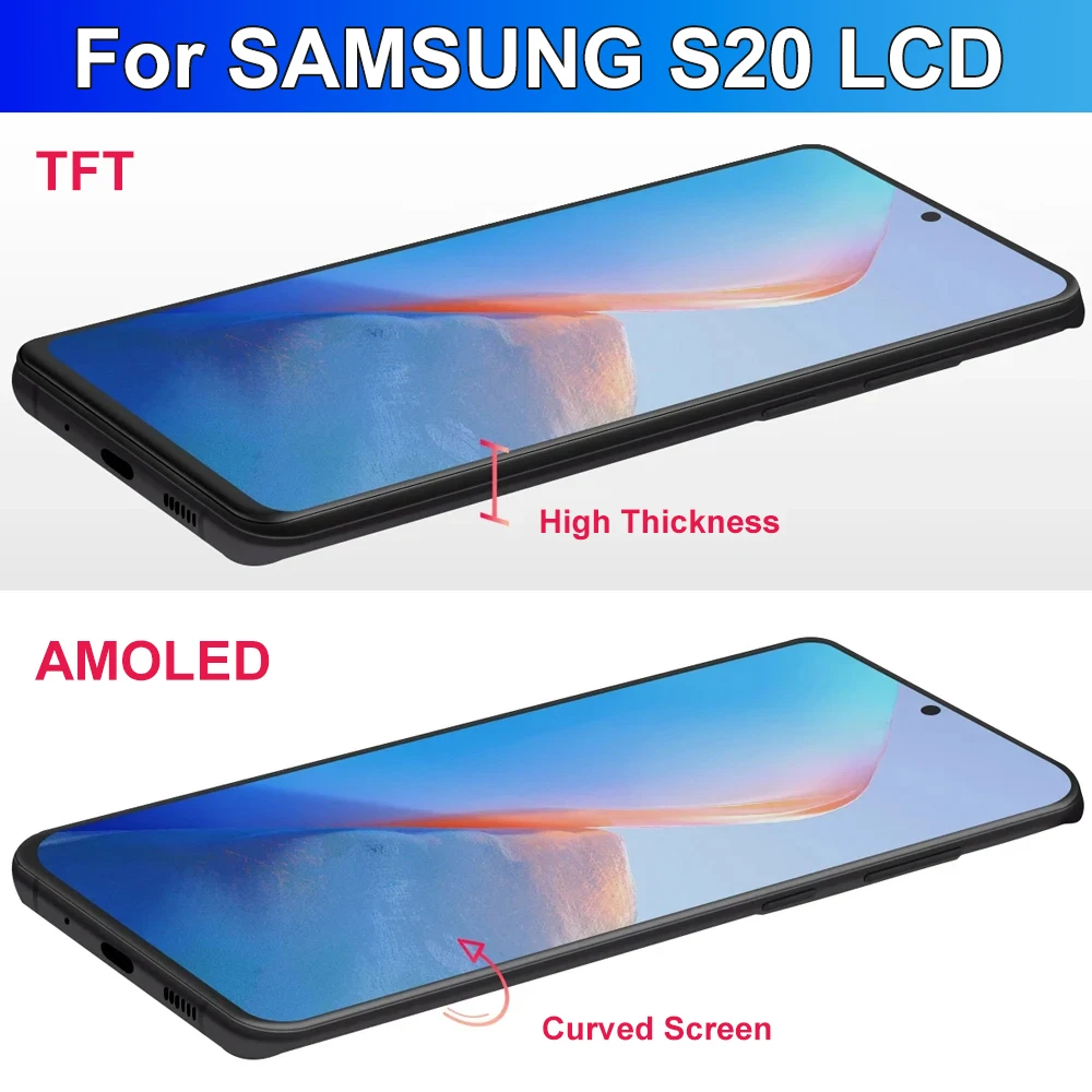 S20 Super AMOLED Screen Assembly for Samsung Galaxy S20 G980F G980F/DS G981F G981F/DS LCD Display Touch Screen with Frame Parts