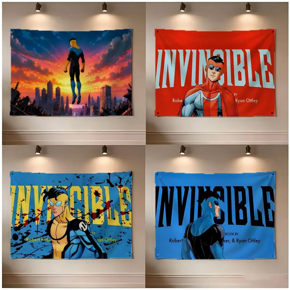 Animation Superhero Invincible Flags Borderless Four Ring Ornament Indoor Outdoor Decoration Quick Hang Install