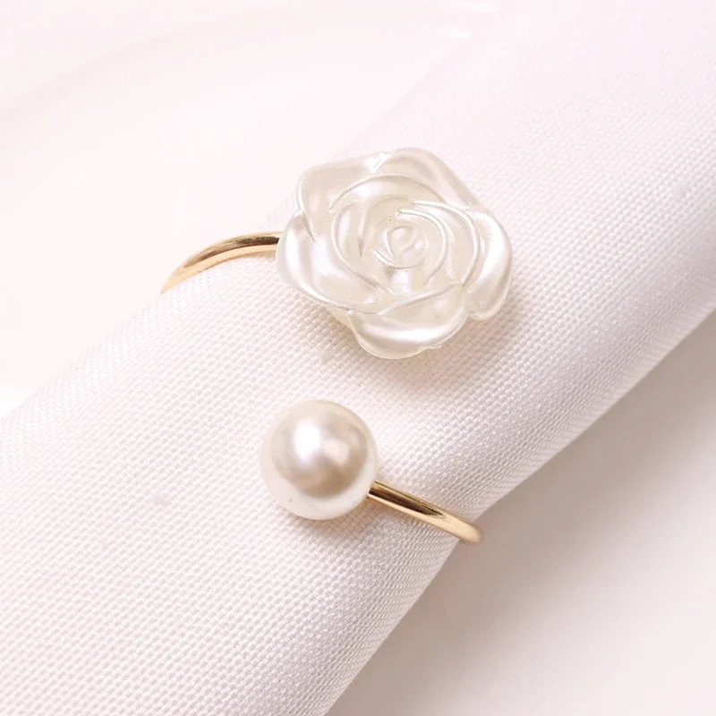 1pcs Highlighted Pearls Napkin Rings,Wedding Napkin Holder,U-Shaped Napkin Buckle for Festival Dining Room Dinner Table Decor