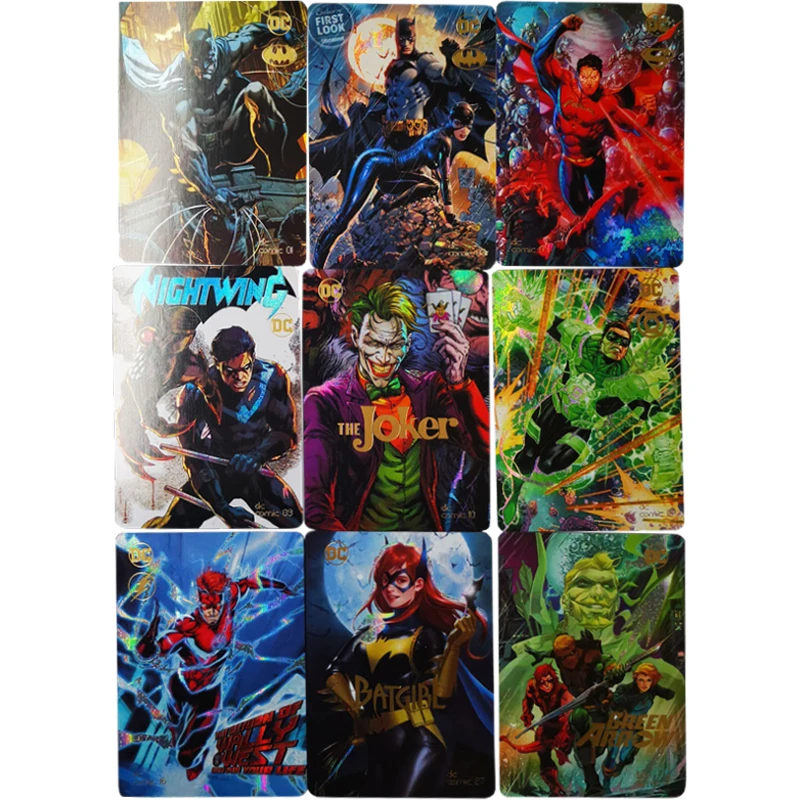 

9Pcs/set Super Hero Hot Stamping Flash Cards Batman Joker Superman Anime Game Collection Cards Rare Card Gift Toys for Friends