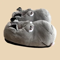 Cute Cartoon Hippo Slippers Full Covered Warm Winter Elephant Slides Indoor Bedroom Animal Pattern Shoes For Man Woman