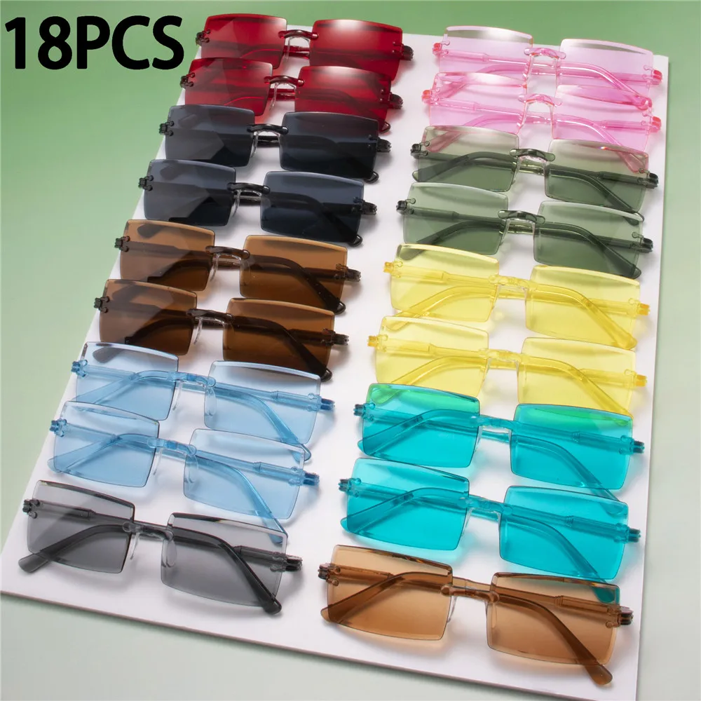 18PCS Retro Sonnenbrille Frauen Marke Designer Mode Randlose Gradienten Sonnenbrille Shades Schneiden Objektiv Damen Rahmenlose Brillen