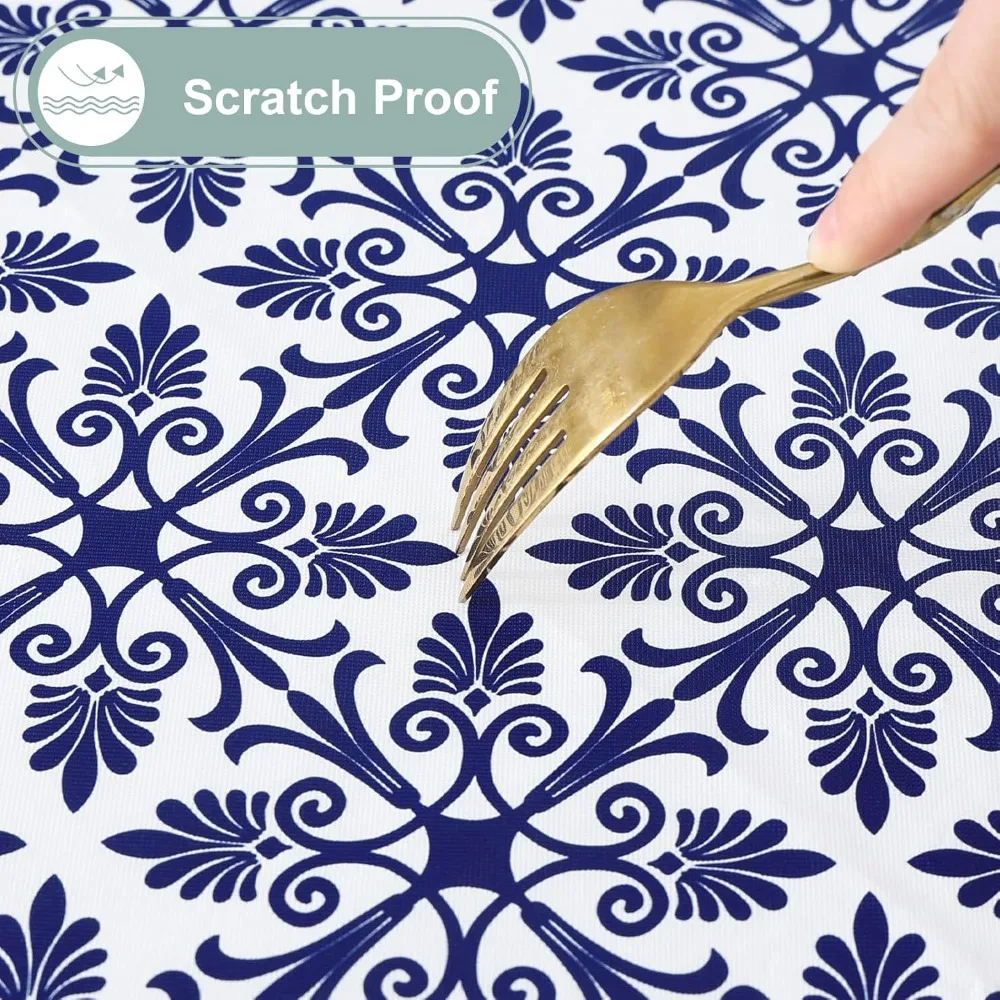 Rectangular Baroque Print Elastic Fitted Tablecloth Scratch Proof Waterproof Elastic Table Sheet Washable Heat-resistant