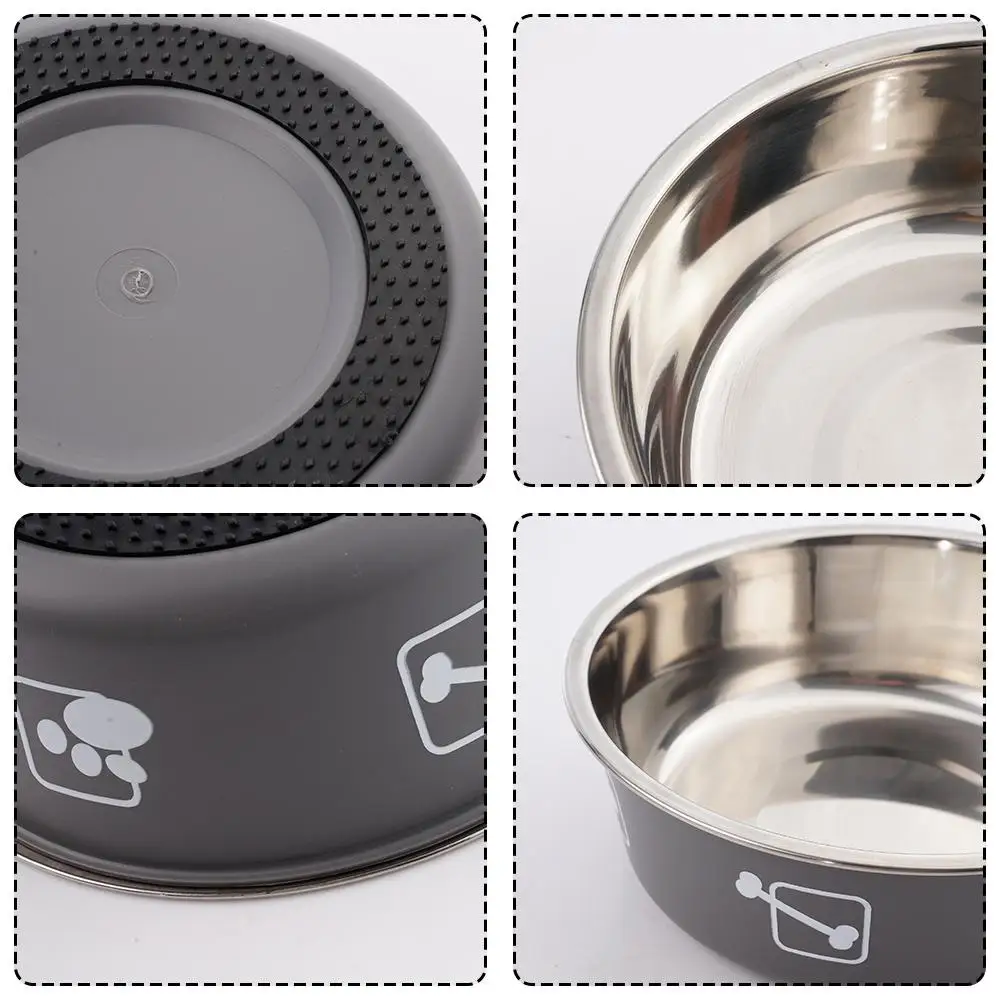 Pet Bowl Double Printed Stainless Steel Non-slip Rubber Fall And Steel Bottom Dog Resistant Supplies Stainless X4J5