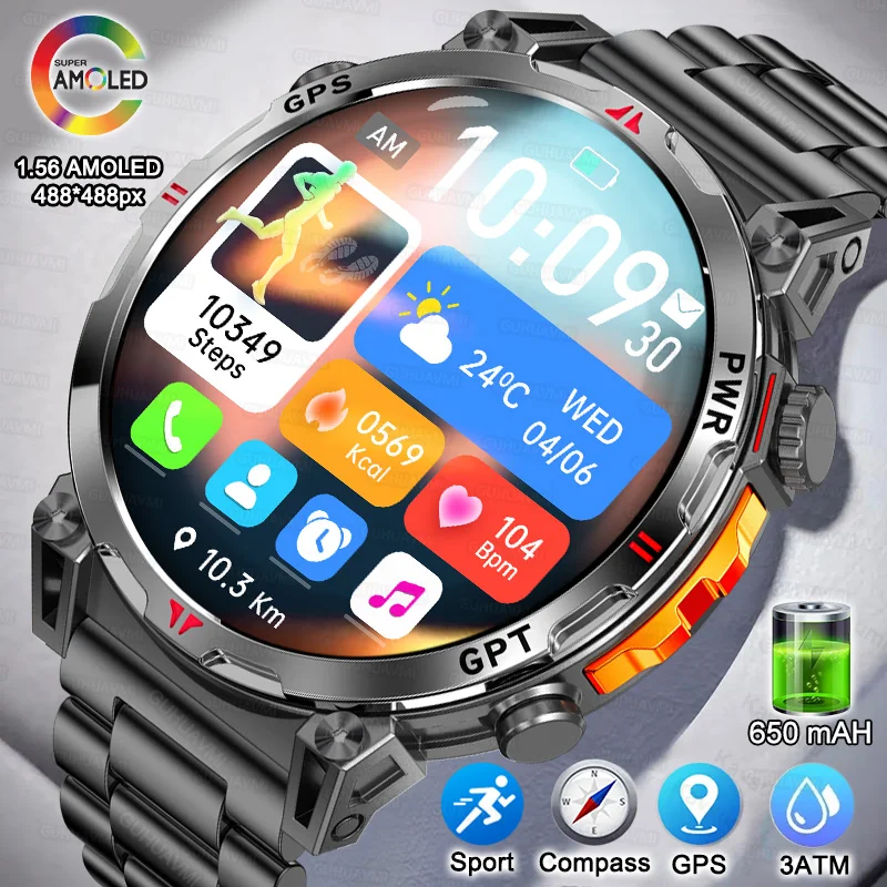 

2025 New Smart Watch AMOLED Screen 3ATM Waterproof Fitness tracking Heart Rate 650Mah GPS AI GPTProfessional Sports Smartwatch