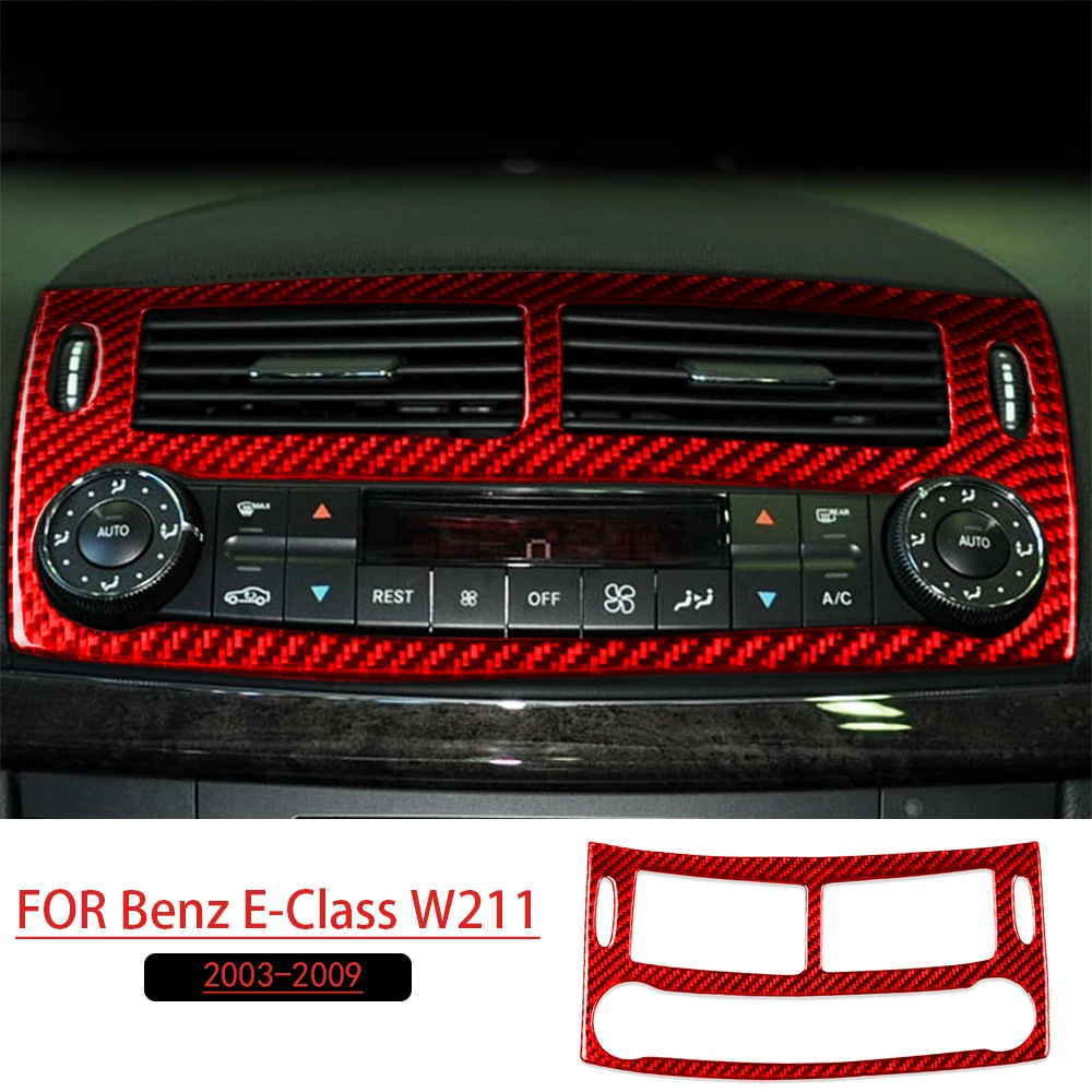 For Benz E-Class W211 2003-2009 Center Console Air Vent Trim Red Real Soft Carbon Fiber Interior Accessories Decoration Sticker