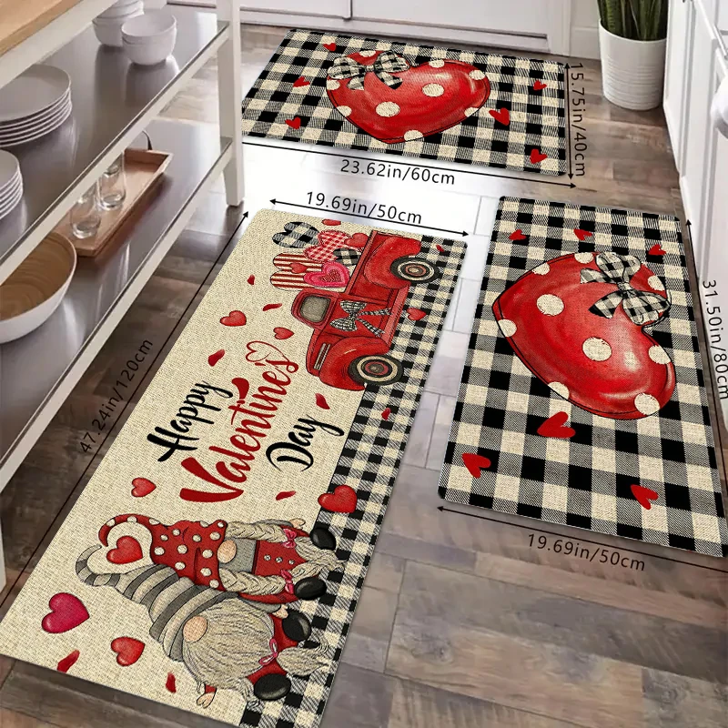 

Valentine's Day Themed Flannel Kitchen Rug Washable Floor Decoration for Bedroom Entrance Dining Room