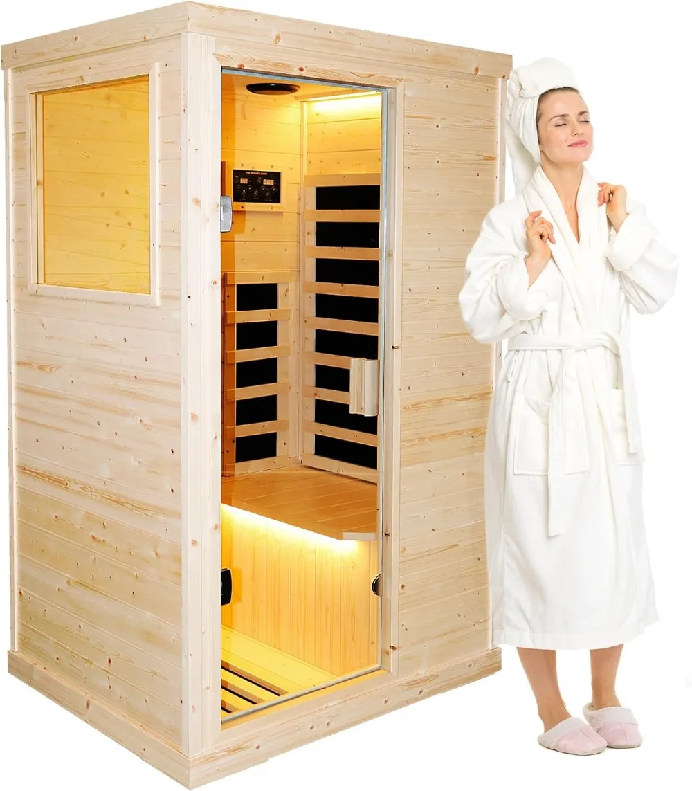 Far Infrared Wooden Sauna Room Home Sauna Spa Dry Saunas Single Person Spa Finland Spruce Wood fit for 7ft Person