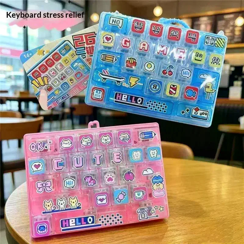 Transparent Candy Color Mini Keyboard Fidget Clicker Keychain Cute Mechanical Button Stress Relief Toy Backpack Pendant Gift