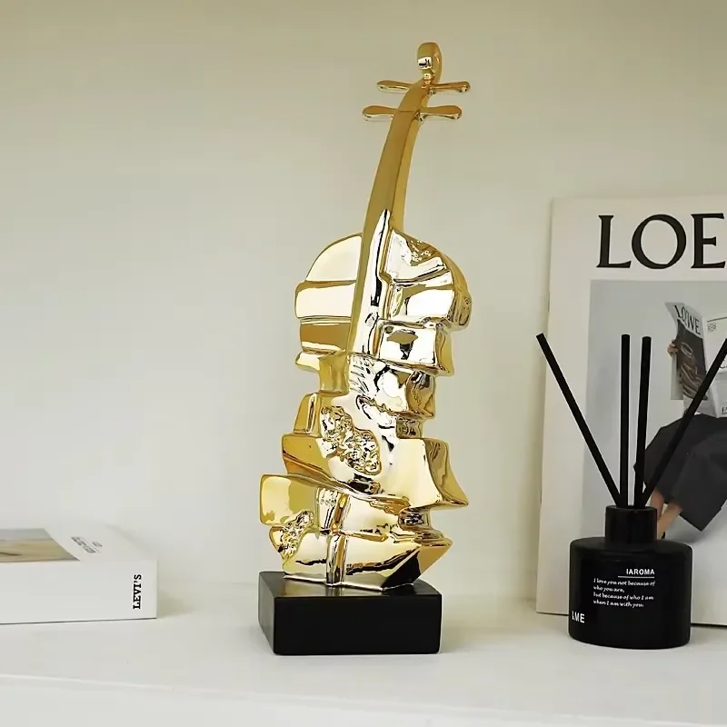 Custom Light Home Decor Items Art Accents Living Room Modern Table Statue Ornament Electroplated Resin Violin