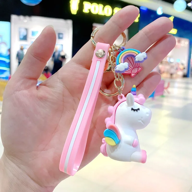 Cartoon Cute Rainbow Horse Car Key Pendant Unicorn Doll Student Backpack Chain Small Gift Animal Creative Pendent