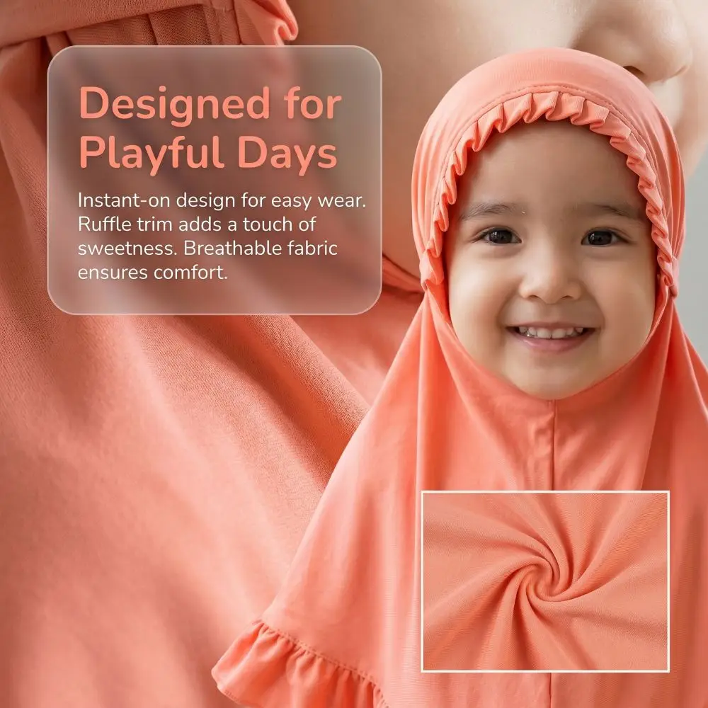 Breathable Girls Neck Shawl Solid Color Soft Children Islamic Headscarf Crinkles Texture Stretch Girls Muslim Hijab