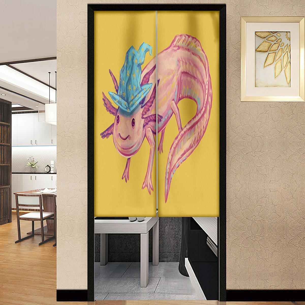 Cute Cartoon Axolotl Door Curtain Japanese Short Noren Kitchen Partition Drapes Restaurant Entrance Home Hanging Half-Curtain