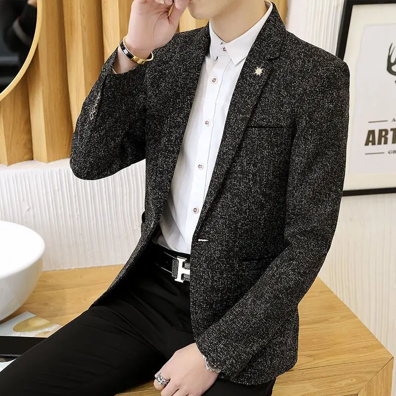 Fashion Loose Solid Color Button Pockets Korean Blazers Men's Clothing 2023 Winter New Casual Tops All-match Blazer