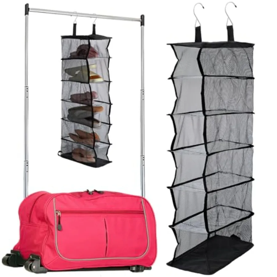 

Подвесной органайзер для обуви на 6 полок для танцевальных сумок, складная подвесная полка для обуви с прозрачными полками и сетчатыми боковинами, для путешествий
