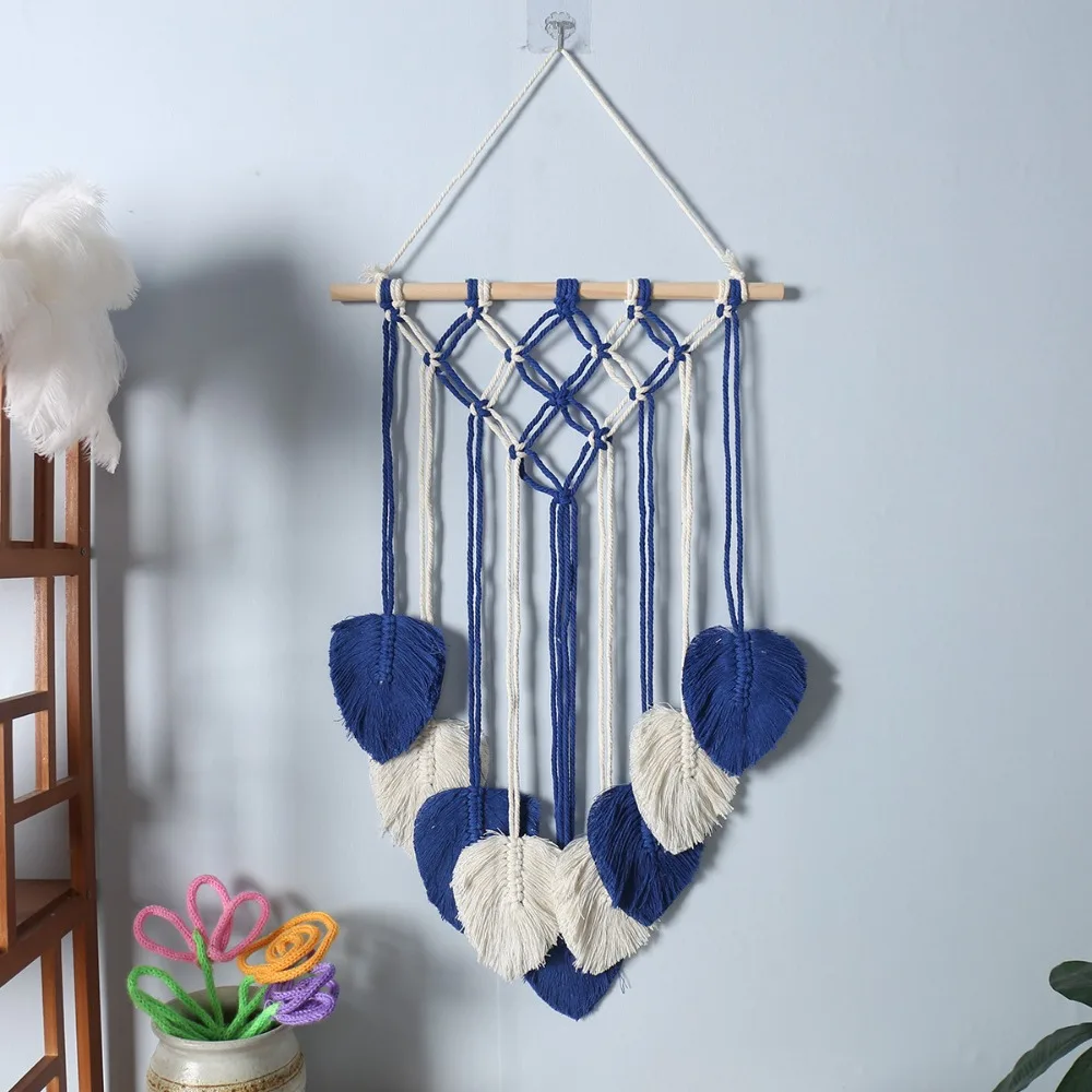 Tassel Leaf Bohemian Woven Tapestry Nordic Style Contrasting Color Wall Hanging Ornament Tassel Design Handmade