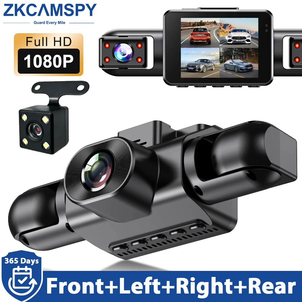 ZKCAMSPY Dash Cam 4‑Channel 1080P Car DVR Black Box Wide Angle 24H Parking Monitor G‑Sensor Loop Recording Car Video Recorder