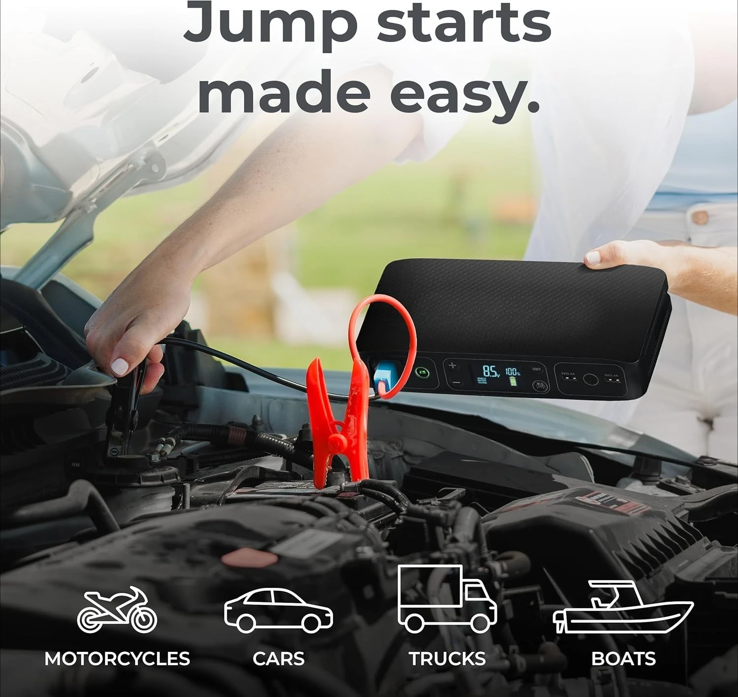 

58830 Portable Car Battery Jump Starter |100 PSI Air Compressor, 58.8Wh USB Power Bank, Emergency Floodlight & Charger,Hot Sale