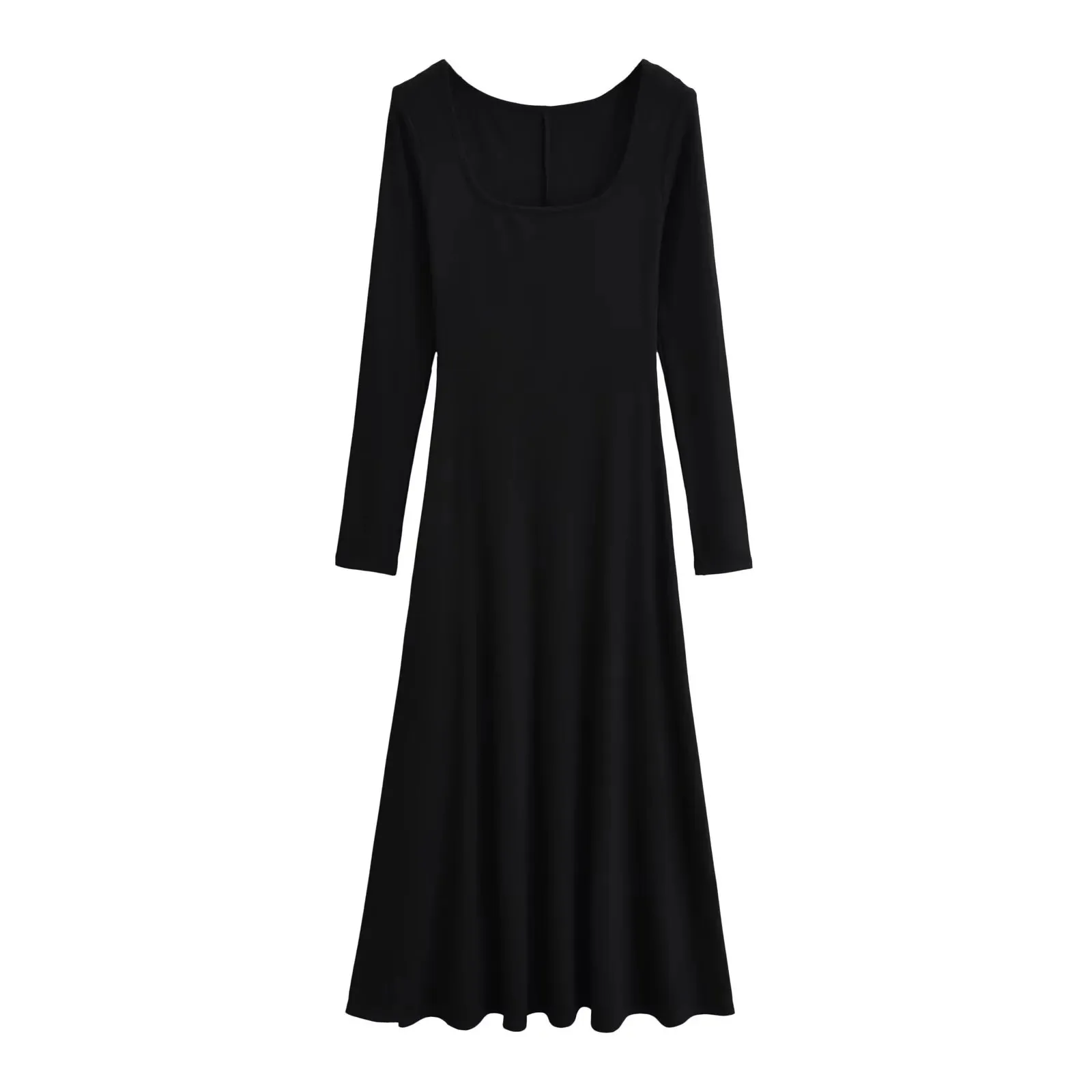 موضة جديدة نمط البلوز بأكمام طويلة ساحة الرقبة متوهج ألف خط عالية الخصر فستان التخسيس متوهج بلون فستان طويل 0XJ7