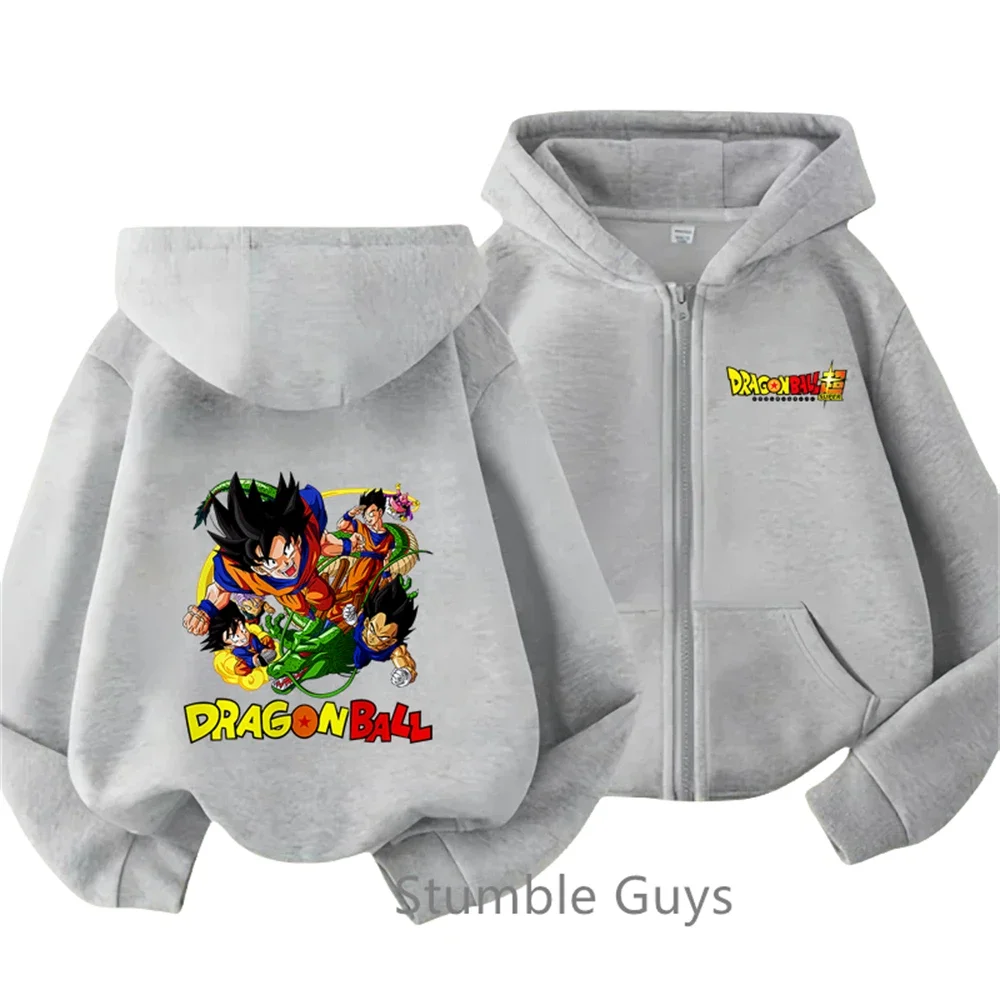 Ubrania z kreskówek jesień Dragonball bluza z kapturem na zamek dzieci Goku bluza z długimi rękawami chłopcy 2024 Anime dziewczyna casualowa kurtka topy