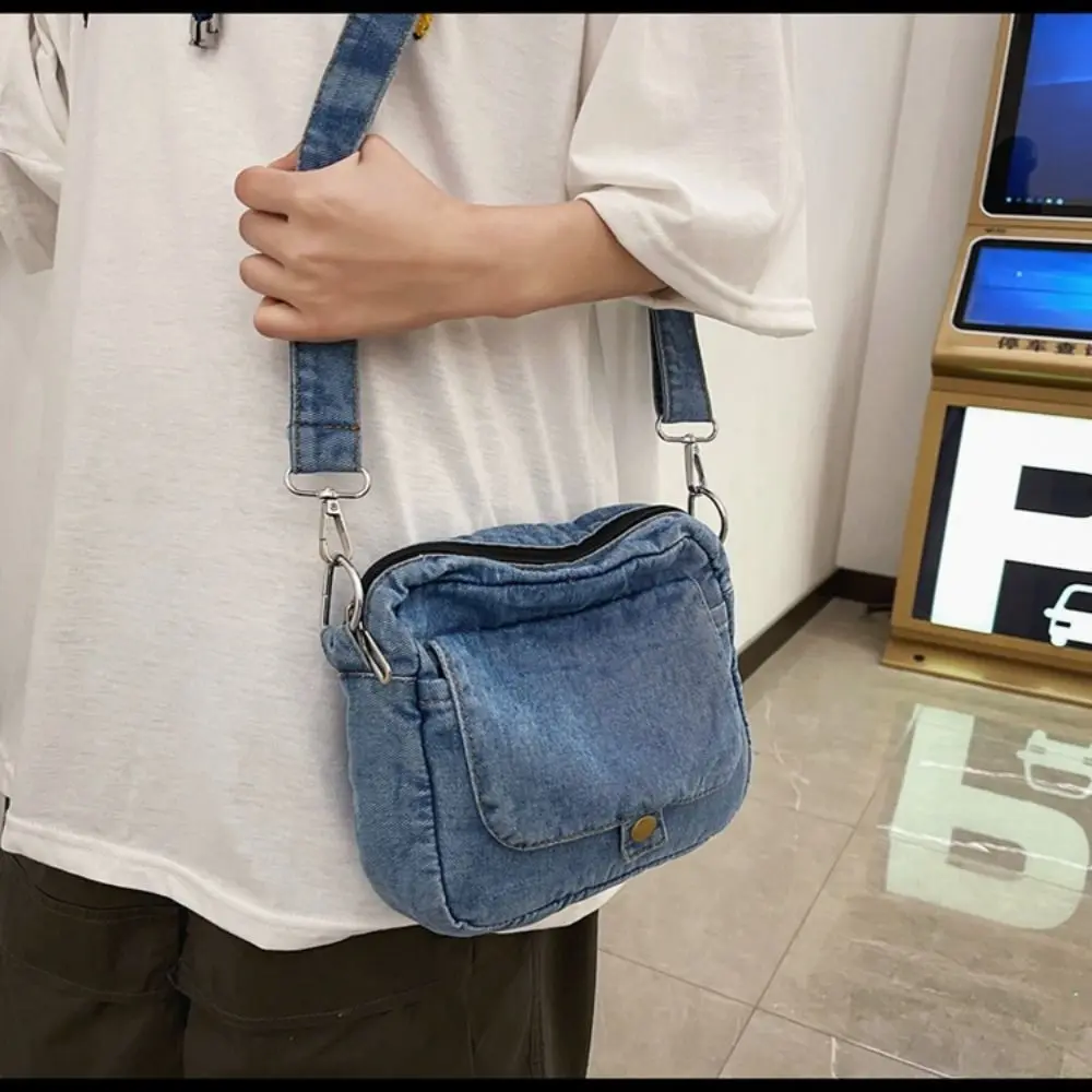 Denim Denim Crossbody Bag, cor azul clara, bolsa de compras suave, grande capacidade, alça de ombro ajustável