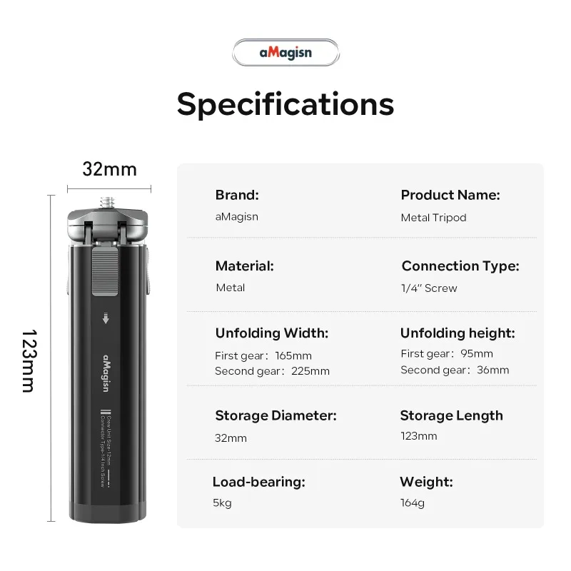 aMagisn Metall-Aluminium-Legierung Stativ für GoPro Hero/DJI OSMO/Insta360 Action Kamera Stativ Zubehör mit 1/4 Schraube