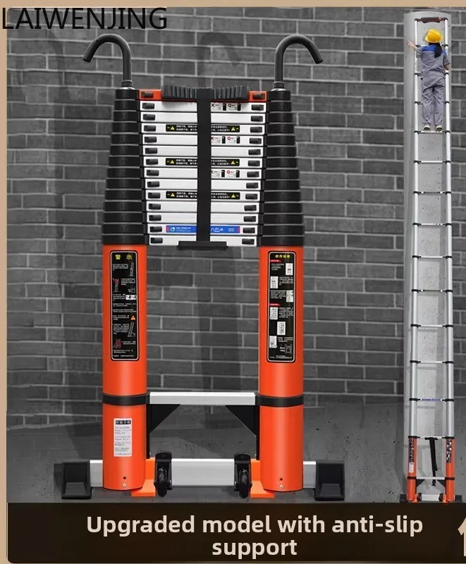 

HLZ 56/7/ 8m Telescopic Engineering Ladder Portable Straight Ladder Thickened Hook Wheels Household Aluminum Alloy Ladder