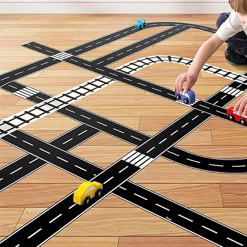 1roll Reusable Cartoon Road Sticker Black Road Tape DIY Racing Track Floor Stickers  Birthday Party Race Car Game Decor Supplies
