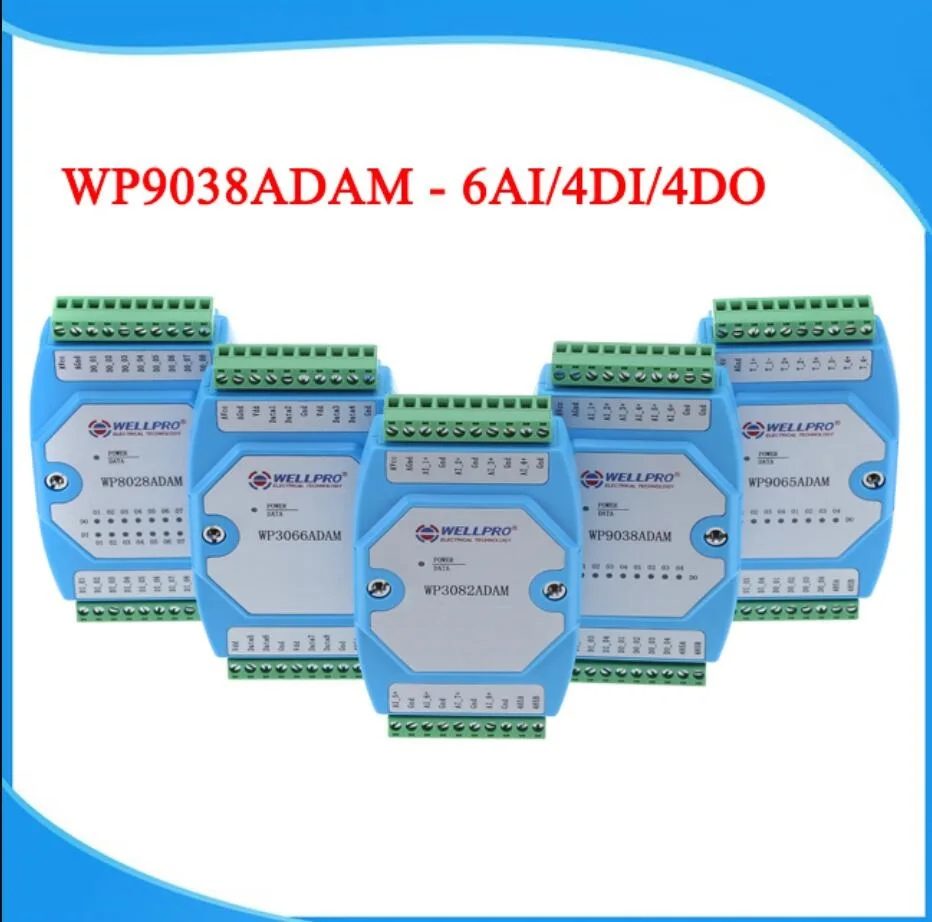 6AI 4DI 4DO 0-20MA 4-20MA 입력 디지털 입력 및 출력 모듈 RS485 MODBUS RTU 통신 WP9038ADAM WELLPRO