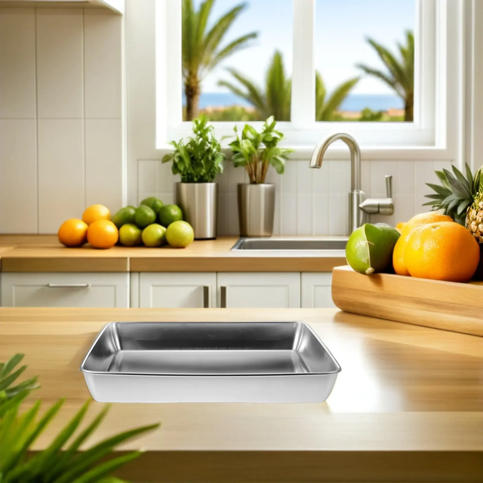 Stainless Steel Rectangle Cake Pan Leakproof Easy Clean Baking Tray for Tiramisu Brownies Oven Bakeware