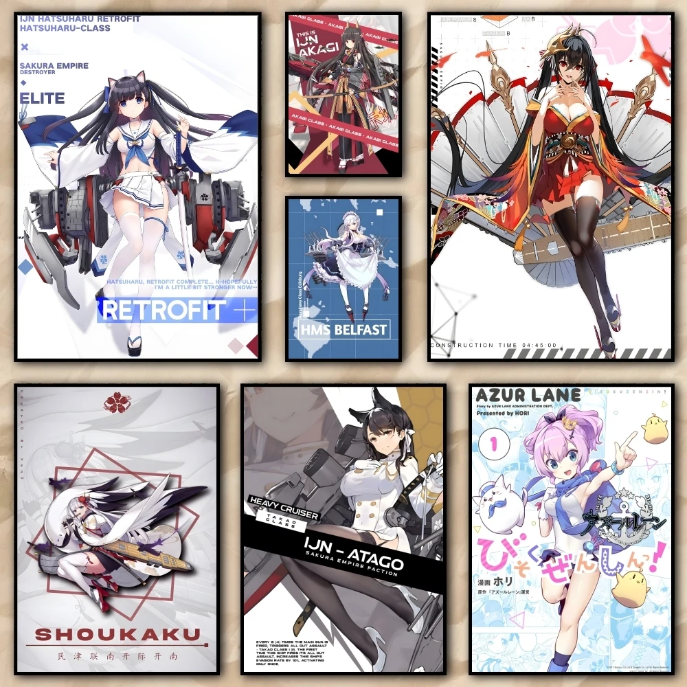 Anime Game A-Azue Lane Poster HD art sticky wall waterproof home living room bedroom bar aesthetic decoration