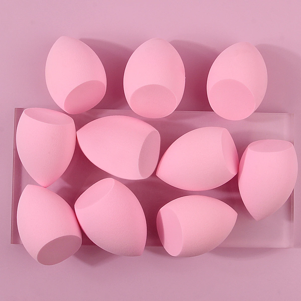 Esponja de corte diagonal rosa super macia, ovo de beleza, uma ferramenta de maquiagem facial que inchaço na água sem colar em pó com 10 peças