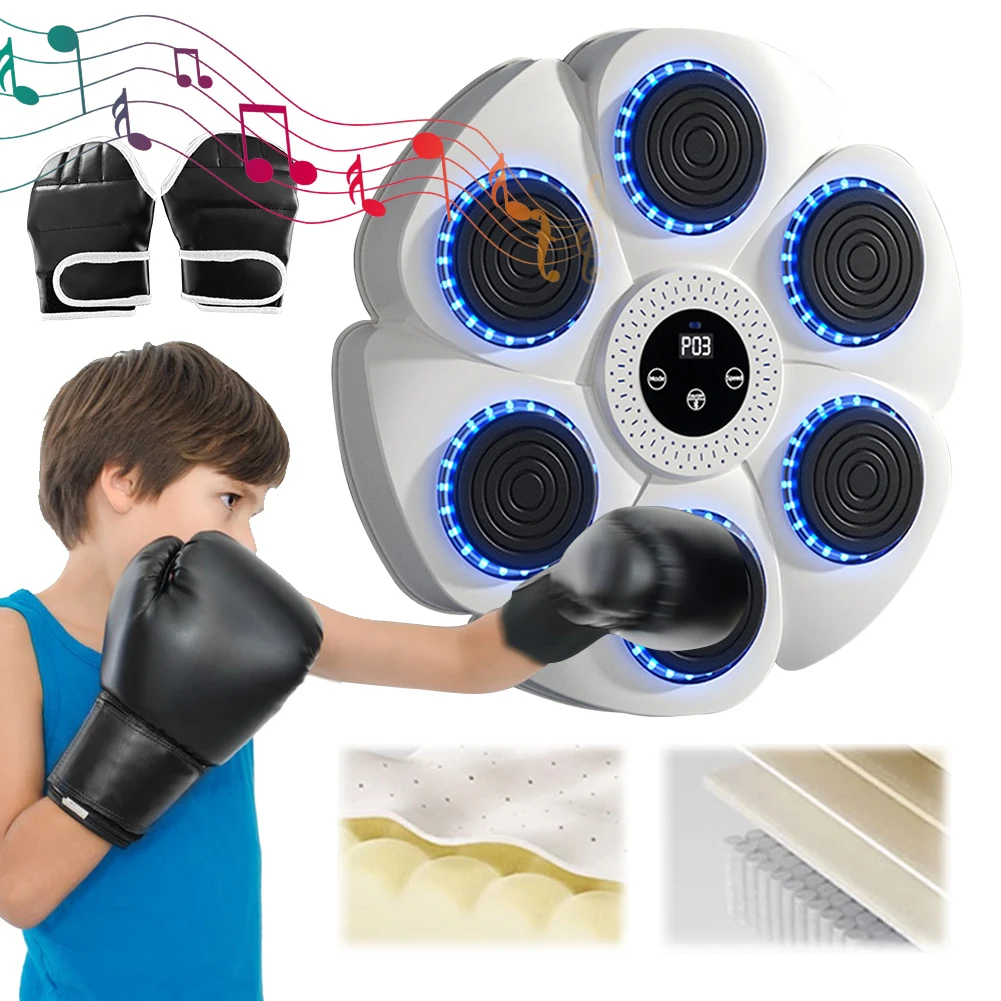 Máquina de boxe musical, perfurador de boxe ajustável, equipamento de treinamento de boxe, carregamento tipo c com luvas para academia em casa