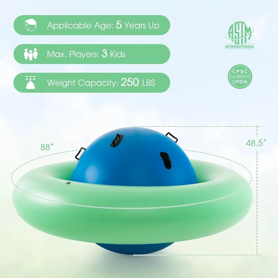 Aufblasbarer Dome Rocker Bouncer 88'' Rock and Roll Teeter Totter Wippe und Kletterbrücke mit 6 Griffen Blow Up Giant Rocking