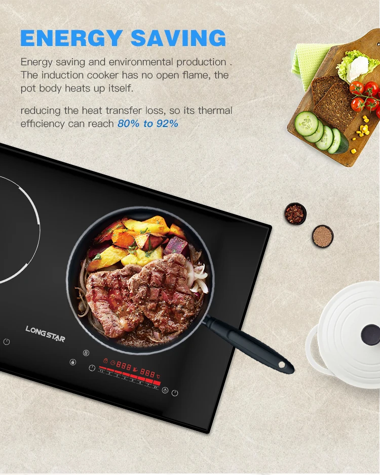 مصنع 2025 موقد كهربائي جديد للمطبخ مع منطقة تحكم غير مرئية طباخ التعريفي المزدوج لوحة سيراميك 4400 واط طباخ التعريفي