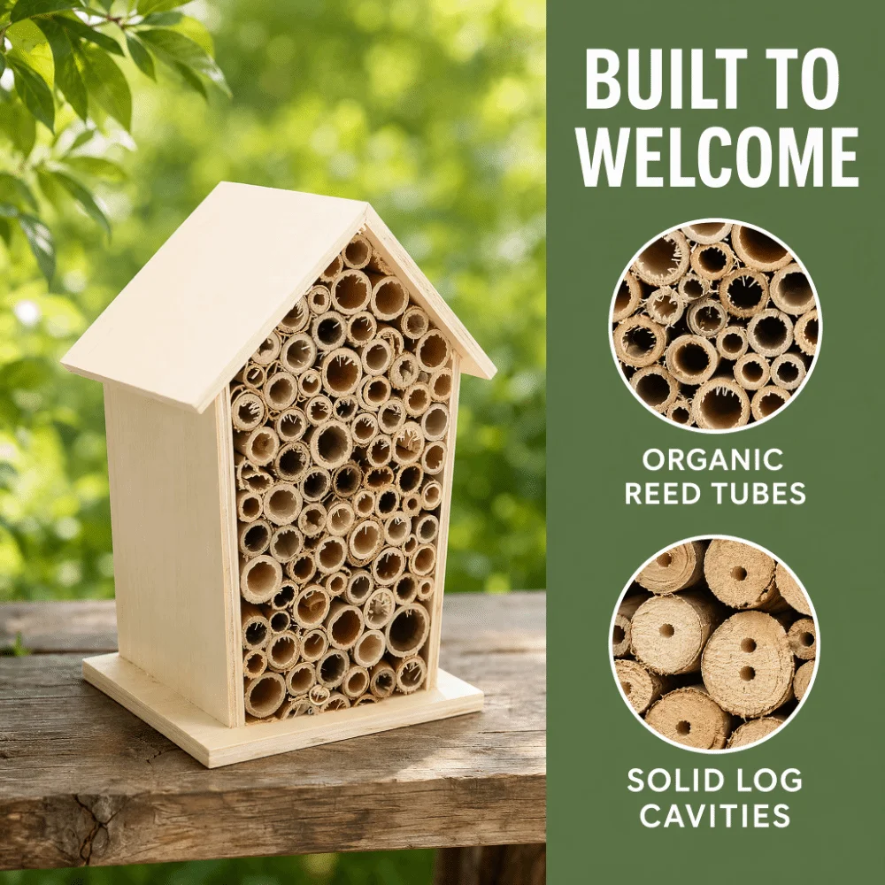 2 Pcs Wonderful Gift Wood Wooden Bee House Durable Reed Insect House Wall Mountable Non-Toxic Bee Shelter Balcony