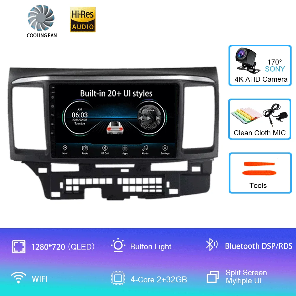 Voor MITSUBISHI LANCER 9 10 X 2008 2009 2010 2011 - 2016 9 inch Android 16 autoradio stereo audio GPS speler Carplay Auto scherm