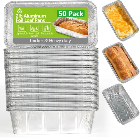 2Lb Thicker & Heavy Duty Disposable Aluminum Loaf Pans, 50 Pack Ultra Sturdy 8.5 X 4.5 Foil Bread Pans for Baking Banana Bread, Cakes, Meatloaf & Food Storage