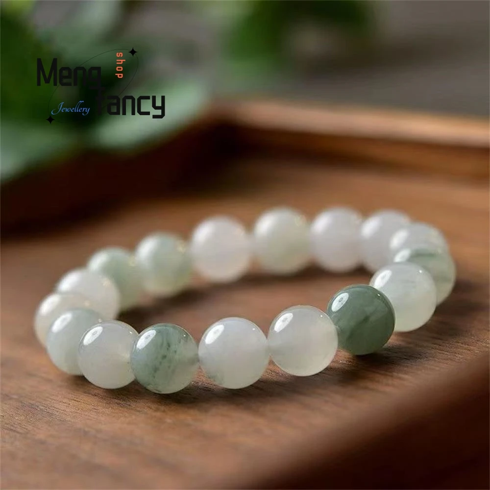 Natural Tianshan Cui Golden Silk Jade Round Beads Floating Flowers Bracelet Exquisite Simple Best Selling Couple Fashion Jewelry