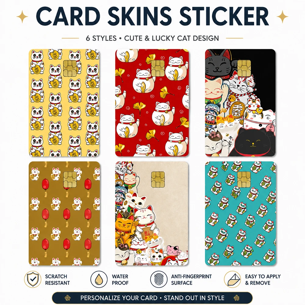 Cute Lucky Cat Card Skin Sticker for Bank Card Decoration Japanese Style Pattern Protective Vinyl Sticker Personalized Card