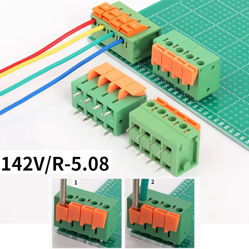 2.54mm Pitch 4 Poles Spring Clamp Terminal Blocks, Horizontal Wiring, ( 30 units a pack )