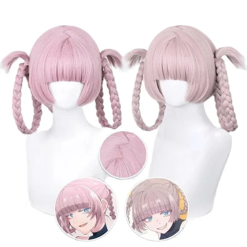 Anime Gecenin Çağrısı Cosplay Peruk Pembe Çift Örgülü Yofukashi No Uta Nanakusa Nazuna Grimsi Peruk MN3