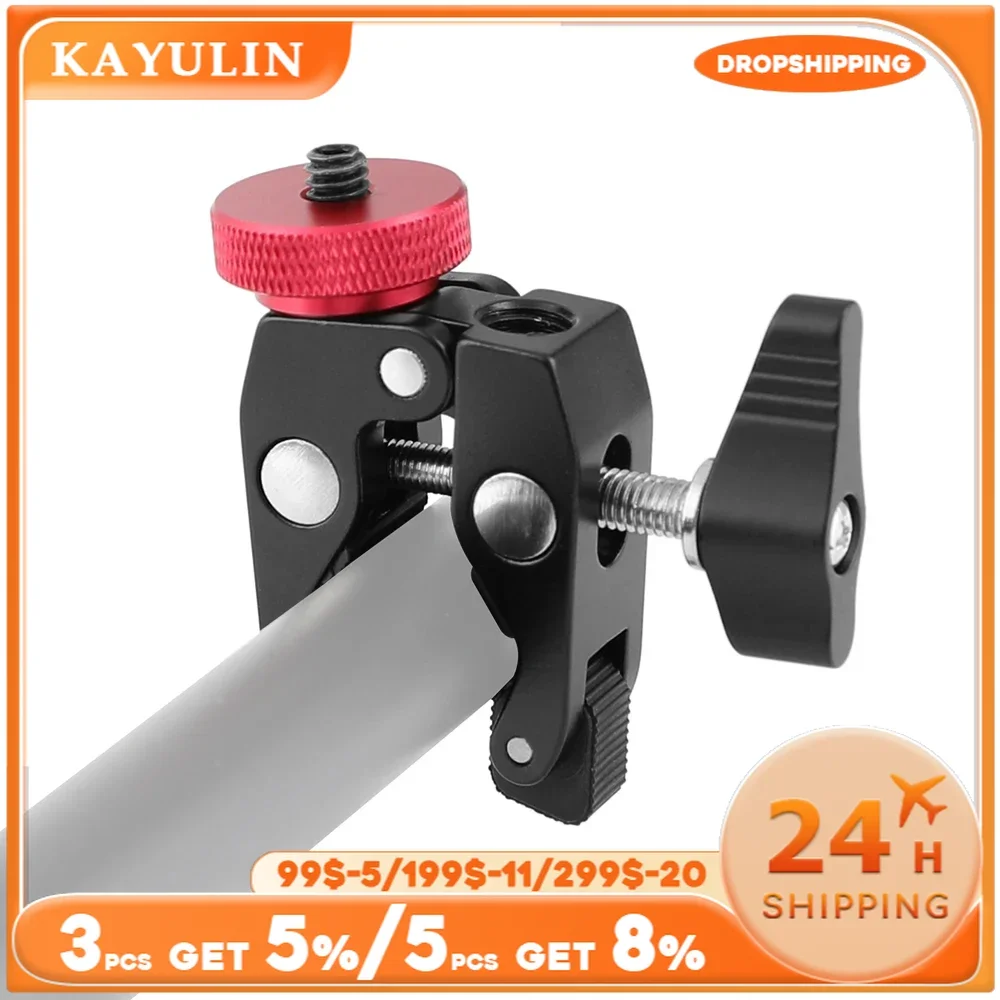 Kayulin Super Clamp Dual Crab Pliers Clip Super Clamp with 1/4 inch to 1/4 inch Screw Adapter (Black T-handle) 2 Pieces