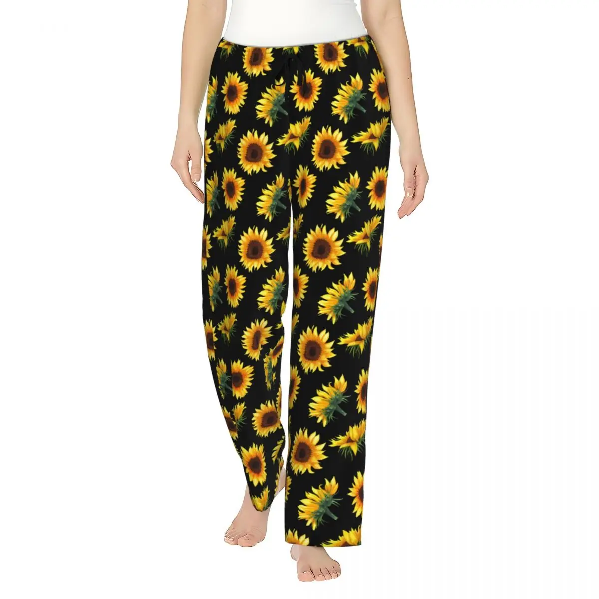 Custom Printed Women's Sunflower Art Pajama Pants Sleepwear Sleep Lounge Bottoms with Pockets